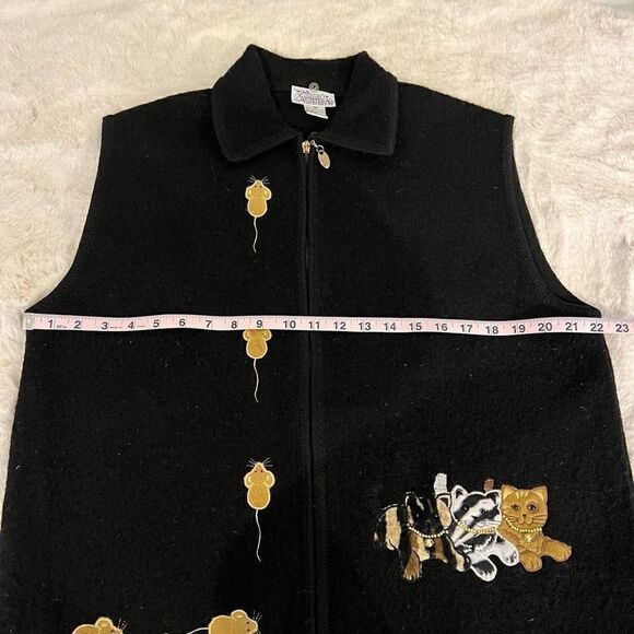 Vintage 90s 100% Boiled Wool Cat & Mouse Vest Black Women’s XL RARE! - Picture 11 of 11
